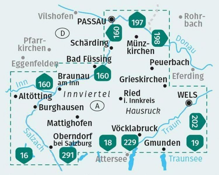 Produktbild: KOMPASS Wanderkarten-Set 201 Innviertel, Hausruck (2 Karten) 1:50.000