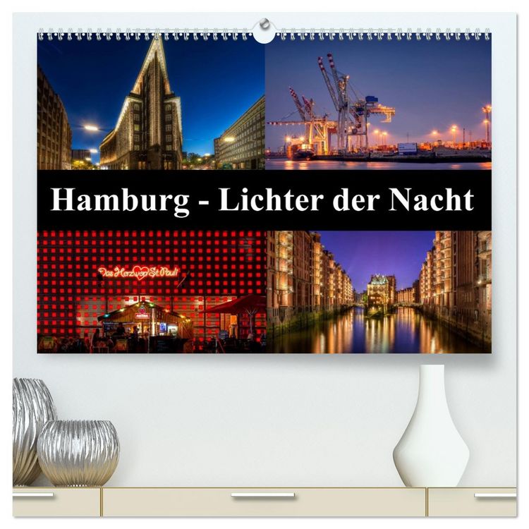 Produktbild: Hamburg - Lichter der Nacht (hochwertiger Premium Wandkalender 2026 DIN A2 quer), Kunstdruck in Hochglanz