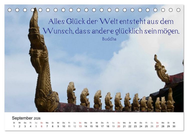 Produktbild: Reisefreu(n)de: Leben in Harmonie - buddhistische Zitate (Tischkalender 2026 DIN A5 quer), CALVENDO Monatskalender