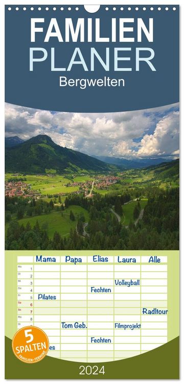Produktbild: Familienplaner 2026 - Bergwelten mit 5 Spalten (Wandkalender, 21 x 45 cm) CALVENDO