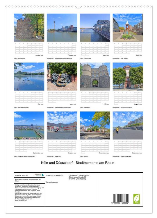 Produktbild: K&ouml;ln und D&uuml;sseldorf - Stadtmomente am Rhein (hochwertiger Premium Wandkalender 2026 DIN A2 hoch), Kunstdruck in Hochglanz