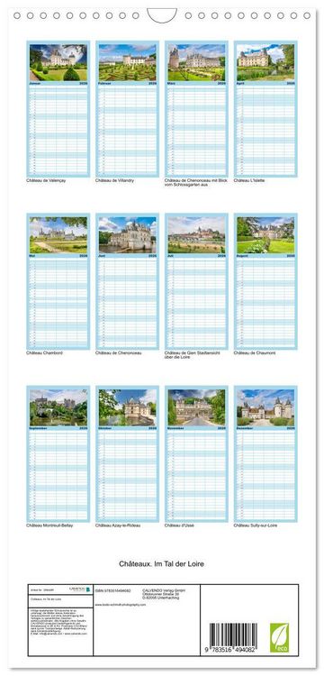 Produktbild: Familienplaner 2026 - Ch&acirc;teaux. Im Tal der Loire mit 5 Spalten (Wandkalender, 21 x 45 cm) CALVENDO