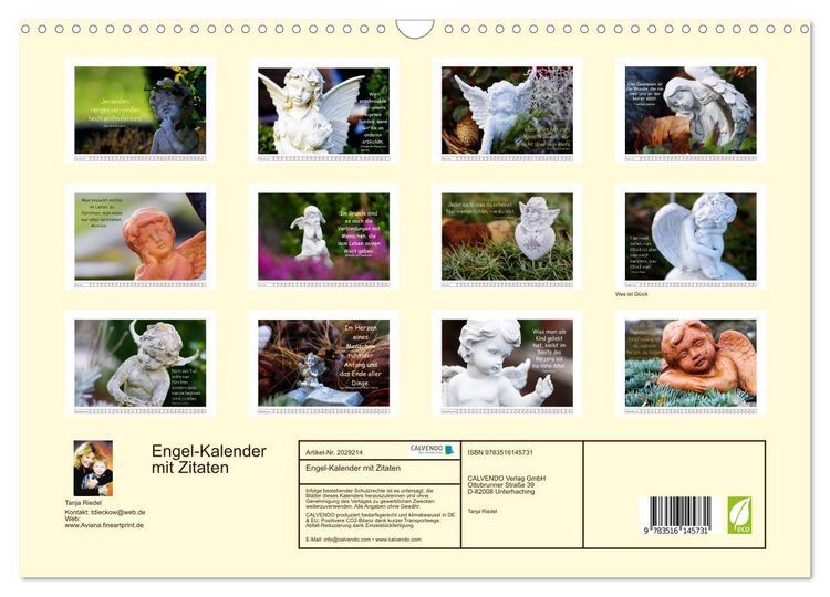 Produktbild: Engel-Kalender mit Zitaten (Wandkalender 2026 DIN A3 quer), CALVENDO Monatskalender