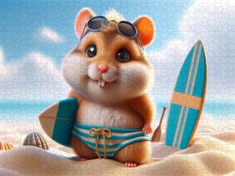 Produktbild: CALVENDO Puzzle Sonnige Strandtage: Der Surf-Hamster und sein Sandabenteuer | 1000 Teile Lege-Gr&ouml;&szlig;e 64x48cm Foto-Puzzle f&uuml;r gl&uuml;ckliche Stunden