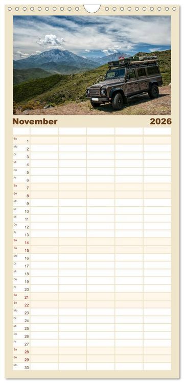 Produktbild: Familienplaner 2026 - Mit dem 4x4 durch Europa mit 5 Spalten (Wandkalender, 21 x 45 cm) CALVENDO