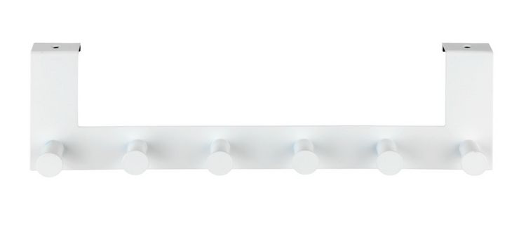 Produktbild: T&uuml;rgarderobe Mod. Celano Wei&szlig;, 6 Haken, f&uuml;r T&uuml;rfalzst&auml;rken bis 2 cm