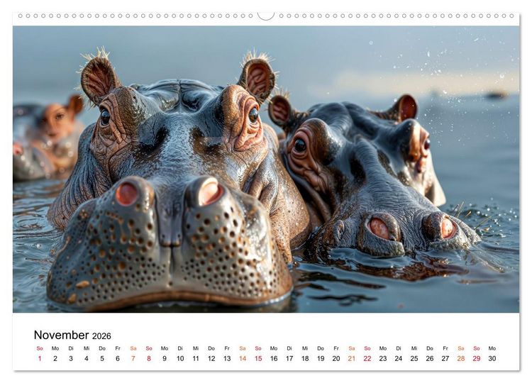 Produktbild: Flusspferde - die stillen Giganten (hochwertiger Premium Wandkalender 2026 DIN A2 quer), Kunstdruck in Hochglanz