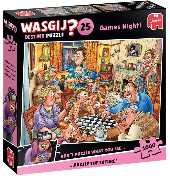 Produktbild: Jumbo 1110100594 - Wasgij Destiny 25, Games Night!, Spieleabend, Comic-Puzzle, 1000 Teile