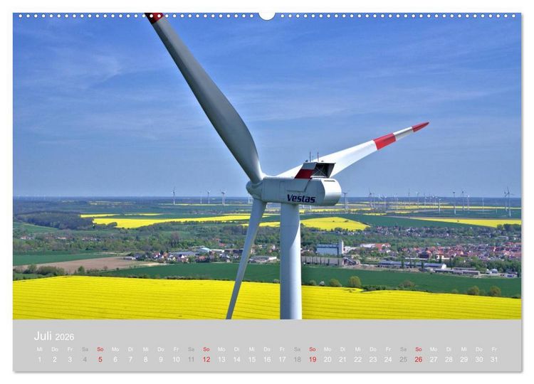 Produktbild: Windkraftanlagen aus der Luft fotografiert (hochwertiger Premium Wandkalender 2026 DIN A2 quer), Kunstdruck in Hochglanz