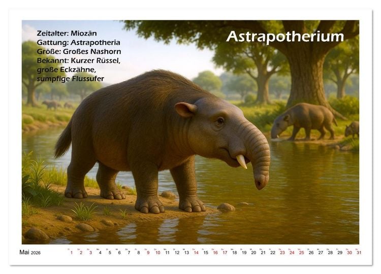 Produktbild: Urige Pal&auml;ofauna pr&auml;historisch und niedlich (hochwertiger Premium Wandkalender 2026 DIN A2 quer), Kunstdruck in Hochglanz