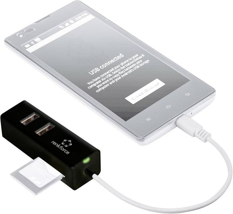 Produktbild: Renkforce RF-4995192 USB-Hub 3 Port USB-A, SD, microSD, M2, Memory Stick USB 2.0 480MBit/s mit eingebautem SD-Kartenleser, mit