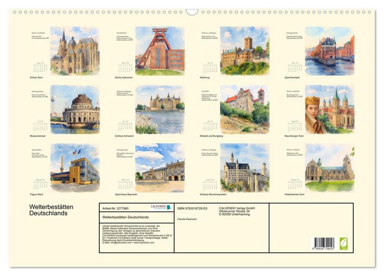 Produktbild: Welterbest&auml;tten Deutschlands (Wandkalender 2026 DIN A2 quer), CALVENDO Monatskalender