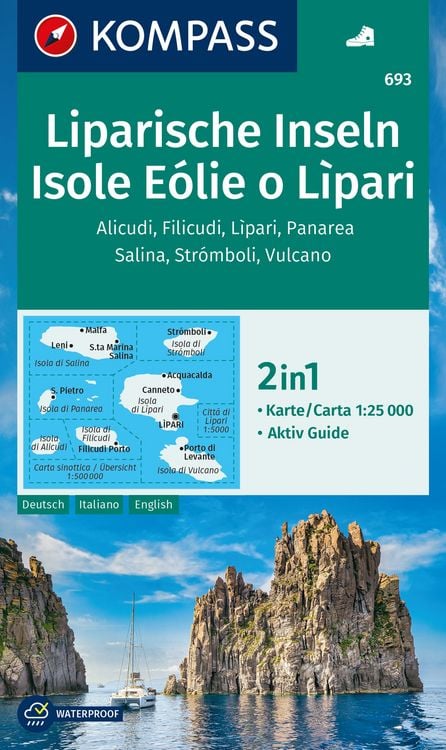 Produktbild: KOMPASS Wanderkarte 693 Liparische Inseln, Isole E&oacute;lie o L&igrave;pari, Alicudi, Filicudi, L&igrave;pari, Panarea, Salina, Str&oacute;mboli, Vulcano 1:25.000