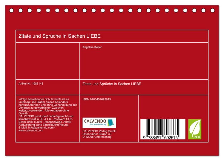 Produktbild: Zitate und Spr&uuml;che In Sachen LIEBE (Tischkalender 2026 DIN A5 quer), CALVENDO Monatskalender