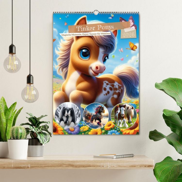 Produktbild: Tinker Ponys - Magische Momente, Gypsy Vanner f&uuml;r M&auml;dchen (Wandkalender 2026 DIN A2 hoch), CALVENDO Monatskalender