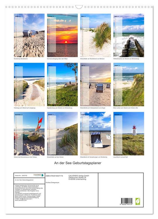 Produktbild: An der See Geburtstagsplaner (Wandkalender 2026 DIN A2 hoch), CALVENDO Monatskalender