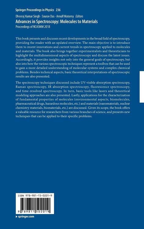 Produktbild: Advances in Spectroscopy: Molecules to Materials