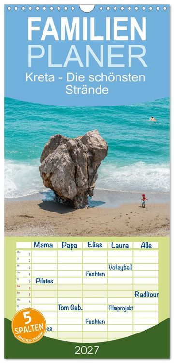 Produktbild: Familienplaner 2027 - Kreta - Die sch&ouml;nsten Str&auml;nde mit 5 Spalten (Wandkalender, 21 x 45 cm) CALVENDO