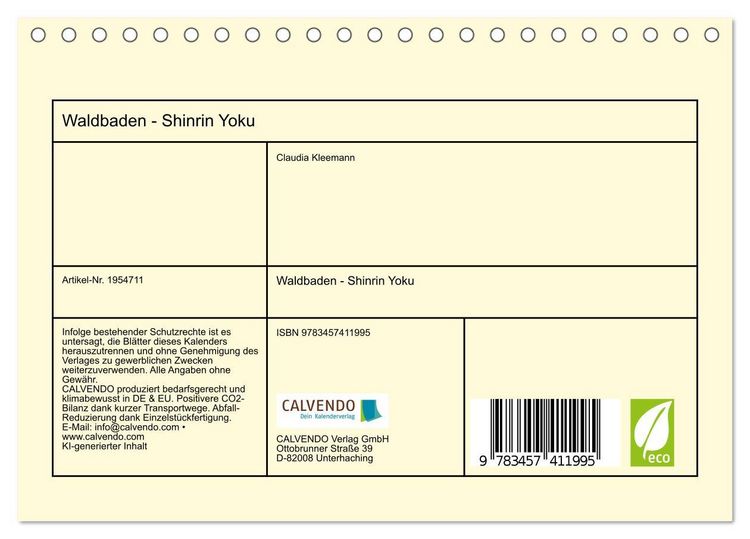 Produktbild: Waldbaden - Shinrin Yoku (Tischkalender 2026 DIN A5 quer), CALVENDO Monatskalender