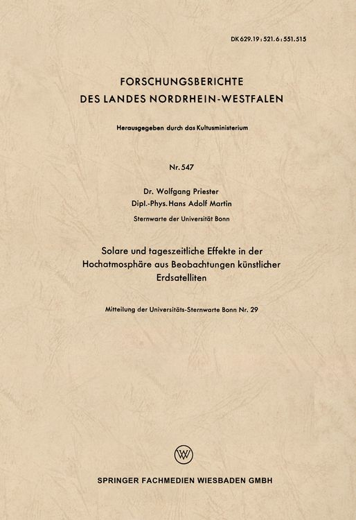 Produktbild: Solare und tageszeitliche Effekte in der Hochatmosph&auml;re aus Beobachtungen k&uuml;nstlicher Erdsatelliten