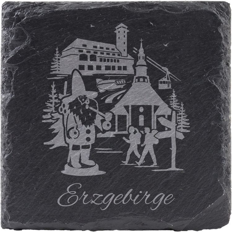 Produktbild: Stadtblick Glasuntersetzer quadratisch, aus Schiefer, Motiv Erzgebirge