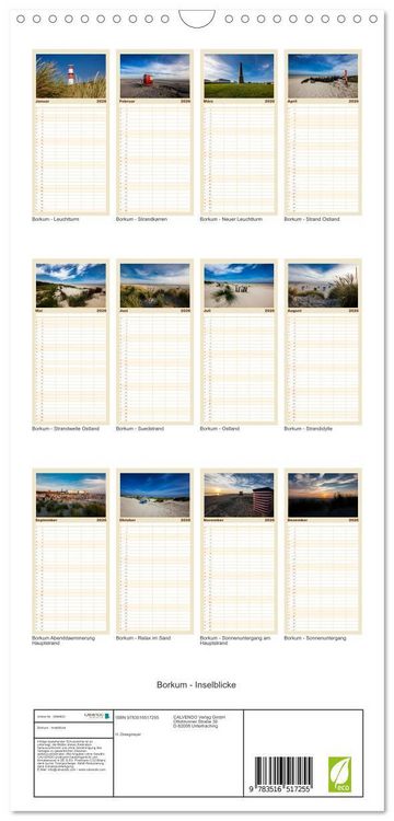 Produktbild: Familienplaner 2026 - Borkum - Inselblicke mit 5 Spalten (Wandkalender, 21 x 45 cm) CALVENDO