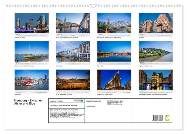 Produktbild: Hamburg - Zwischen Alster und Elbe (Wandkalender 2027 DIN A2 quer), CALVENDO Monatskalender
