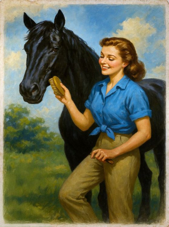 Produktbild: CALVENDO Puzzle Frau der 50er Jahre mit schwarzem Pferd | 2000 Teile Lege-Gr&ouml;&szlig;e 90x67cm Foto-Puzzle f&uuml;r gl&uuml;ckliche Stunden
