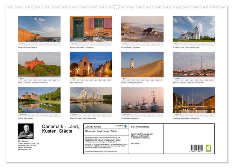 Produktbild: D&auml;nemark - Land, K&uuml;sten, St&auml;dte (Wandkalender 2026 DIN A2 quer), CALVENDO Monatskalender