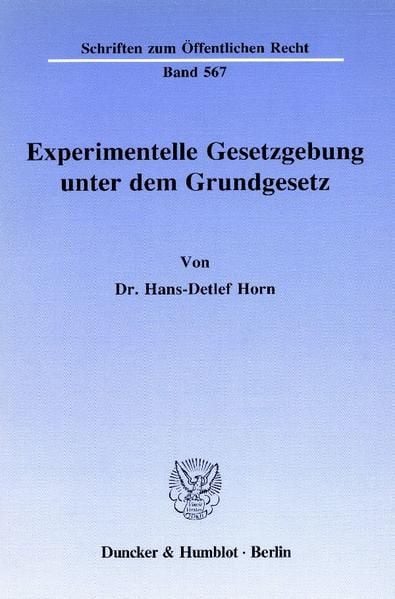 Produktbild: Experimentelle Gesetzgebung unter dem Grundgesetz.