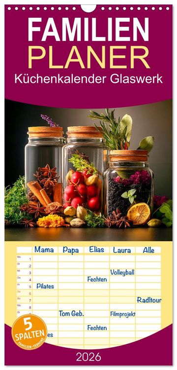 Produktbild: Familienplaner 2026 - K&uuml;chenkalender Glaswerk mit 5 Spalten (Wandkalender, 21 x 45 cm) CALVENDO