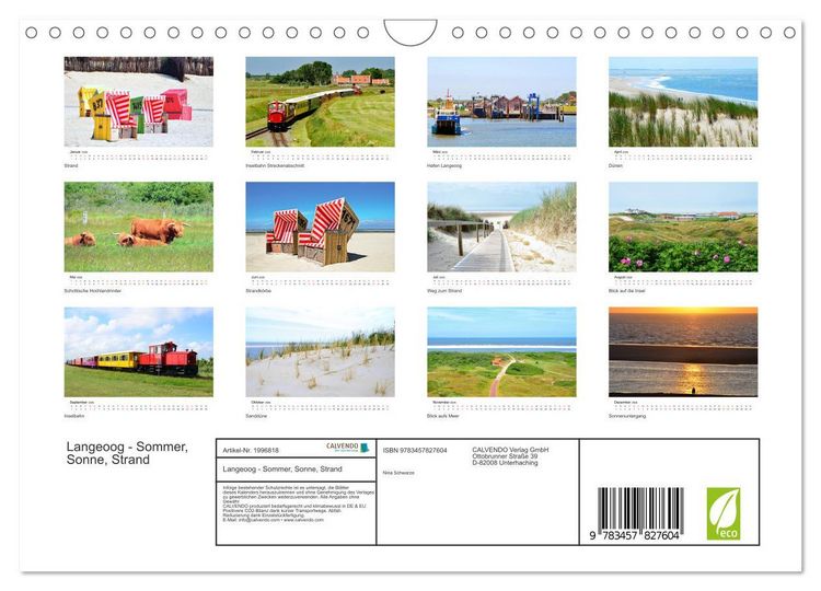 Produktbild: Langeoog - Sommer, Sonne, Strand (Wandkalender 2026 DIN A4 quer), CALVENDO Monatskalender