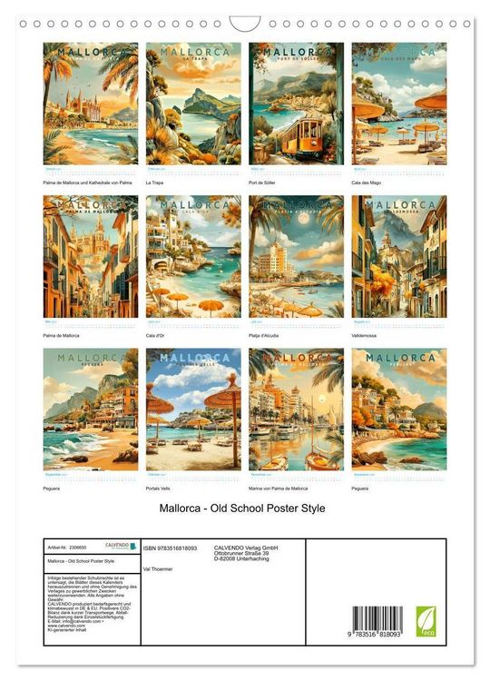 Produktbild: Mallorca - Old School Poster Style (Wandkalender 2027 DIN A3 hoch), CALVENDO Monatskalender