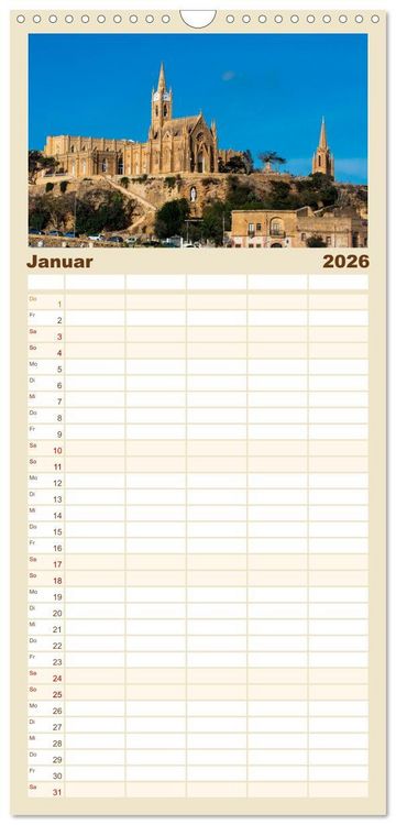 Produktbild: Familienplaner 2026 - Malta &ndash; Historisches Juwel im Mittelmeer mit 5 Spalten (Wandkalender, 21 x 45 cm) CALVENDO
