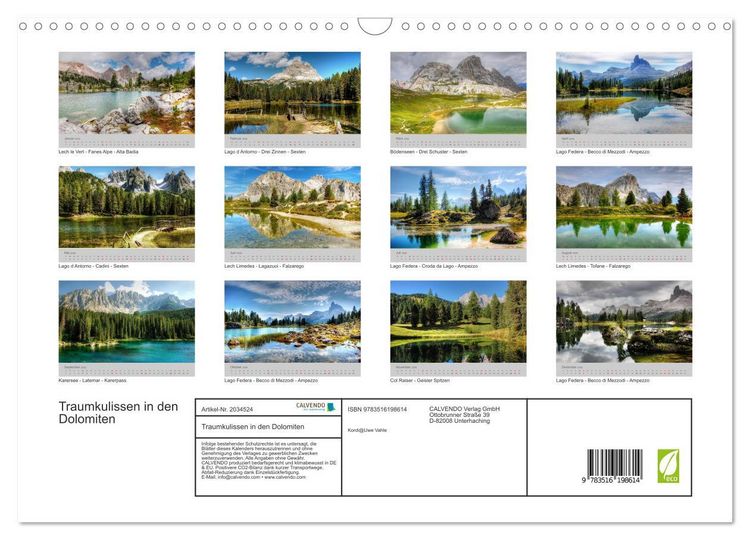 Produktbild: Traumkulissen in den Dolomiten (Wandkalender 2026 DIN A3 quer), CALVENDO Monatskalender