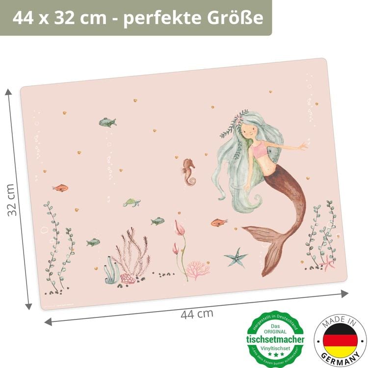 Produktbild: Tischsetmacher Tischset f&uuml;r Kinder Meerjungfrau im rosa Meer, aus hochwertigem Vinyl , 44 x 32 cm
