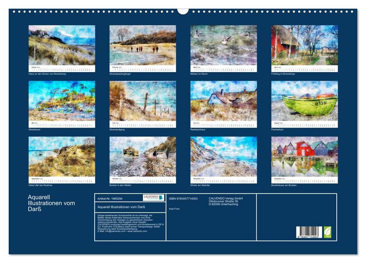 Produktbild: Aquarell Illustrationen vom Dar&szlig; (Wandkalender 2026 DIN A2 quer), CALVENDO Monatskalender