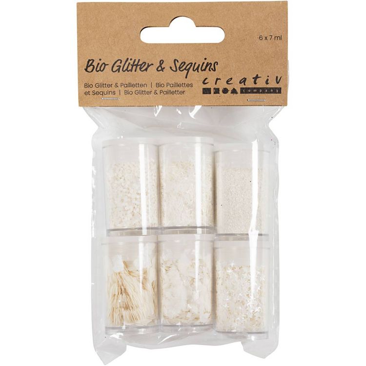 Produktbild: Creativ Company Biologisch abbaubarer Sparkles & Pailletten, Silber, Wei&szlig;, 6x7 ml