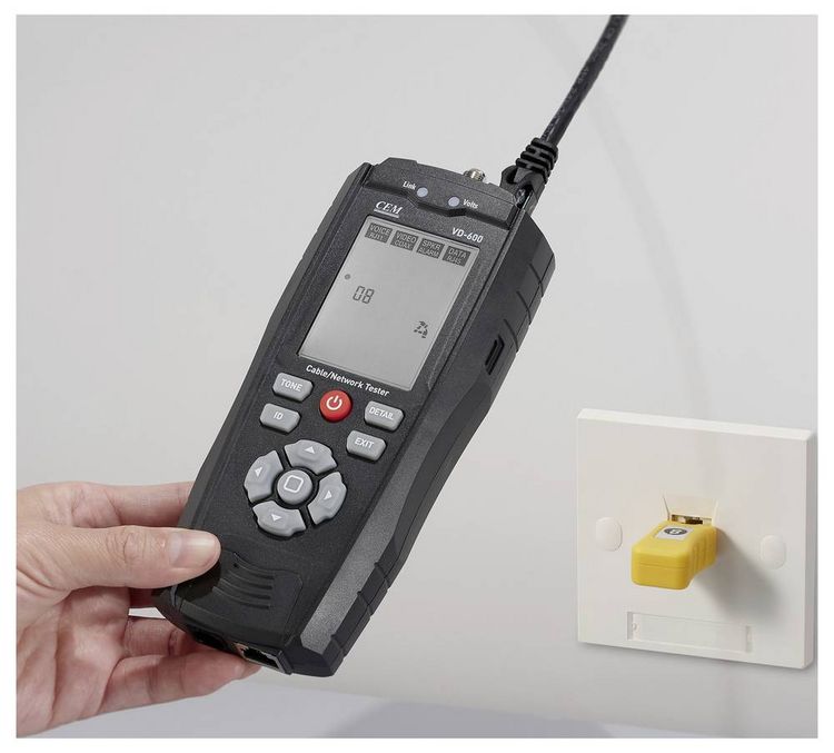 Produktbild: VOLTCRAFT KT-300 LAN Kabel Tester Speed Erkennung, PoE Diagnose, Port Lokalisierung, L&auml;ngenmessung, Mapping