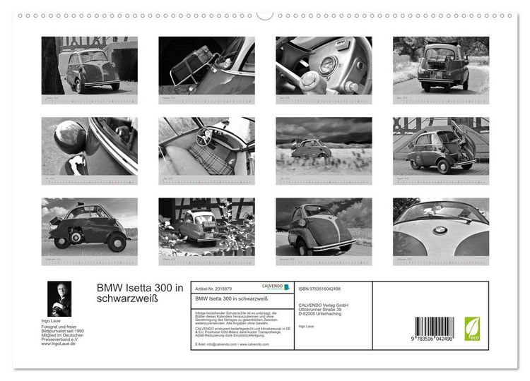 Produktbild: BMW Isetta 300 in schwarzwei&szlig; (hochwertiger Premium Wandkalender 2026 DIN A2 quer), Kunstdruck in Hochglanz