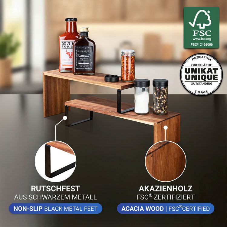 Produktbild: K&uuml;chenregal Mod. Vali Akazie, aus zertifiziertem Akazienholz