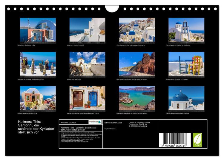 Produktbild: Kalimera Thira - Santorini, die sch&ouml;nste der Kykladen stellt sich vor (Wandkalender 2026 DIN A4 quer), CALVENDO Monatskalender