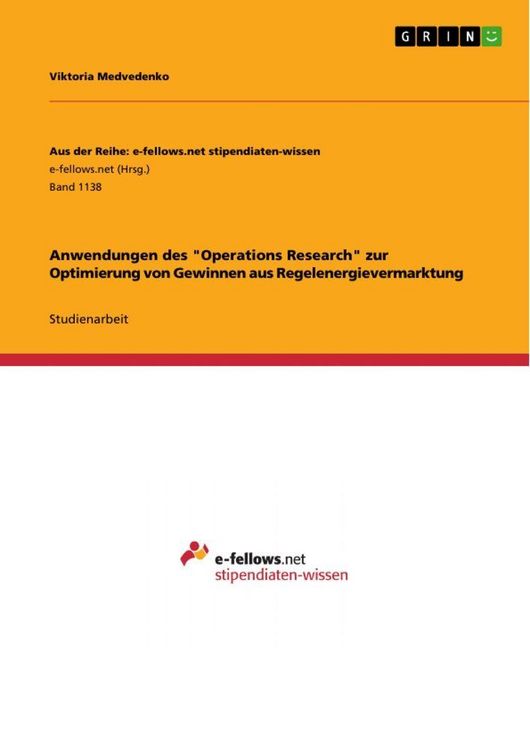 Produktbild: Anwendungen des "Operations Research" zur Optimierung von Gewinnen aus Regelenergievermarktung