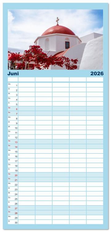 Produktbild: Familienplaner 2026 - Griechenland - Mykonos Kalender mit 5 Spalten (Wandkalender, 21 x 45 cm) CALVENDO
