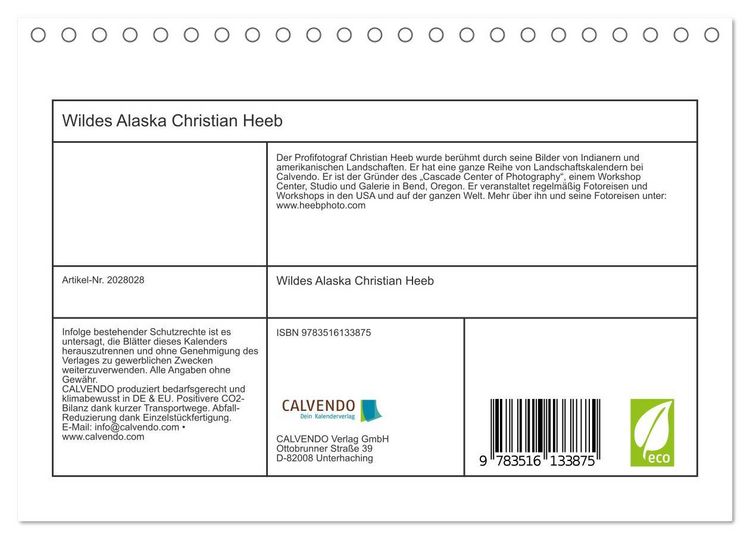 Produktbild: Wildes Alaska Christian Heeb (Tischkalender 2026 DIN A5 quer), CALVENDO Monatskalender