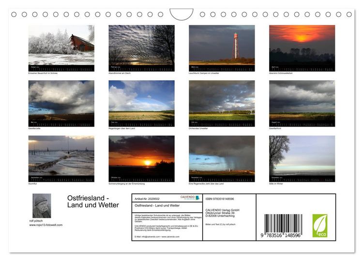 Produktbild: Ostfriesland - Land und Wetter (Wandkalender 2026 DIN A4 quer), CALVENDO Monatskalender