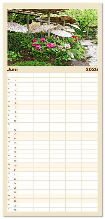 Produktbild: Familienplaner 2026 - G&auml;rten in Japan mit 5 Spalten (Wandkalender, 21 x 45 cm) CALVENDO