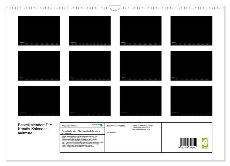 Produktbild: Bastelkalender: DIY Kreativ-Kalender -schwarz- (Wandkalender 2026 DIN A3 quer), CALVENDO Monatskalender
