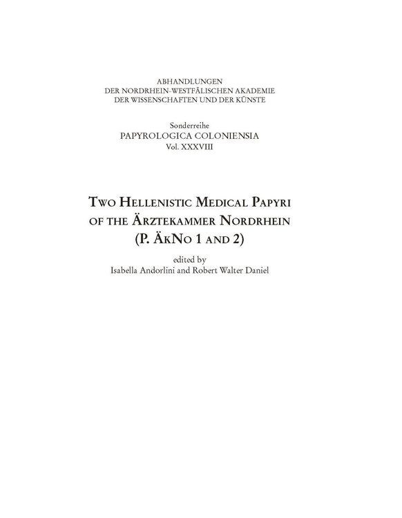 Produktbild: Two Hellenistic Medical Papyri of the &Auml;rztekammer Nordrhein