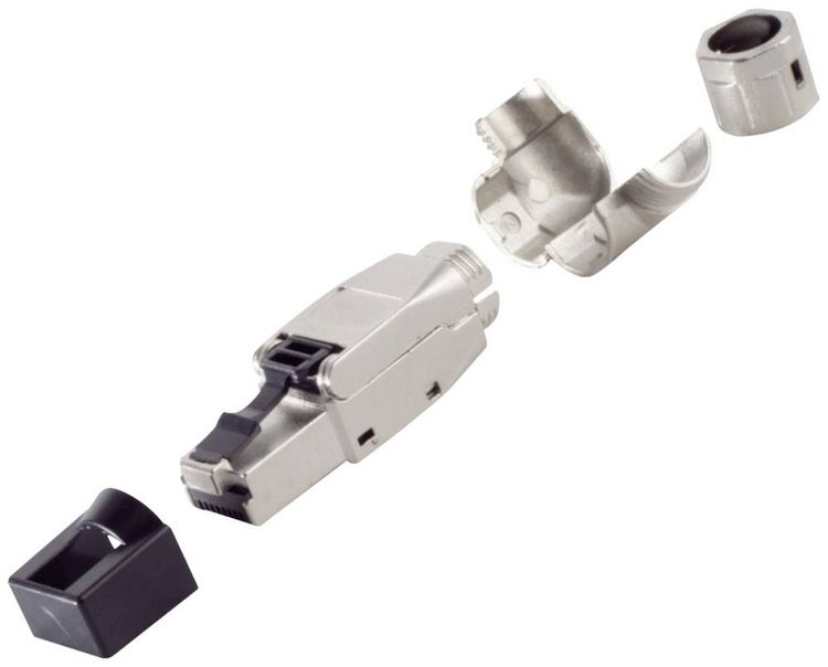 Produktbild: BKL Electronic RJ-45 Stecker, werkzeuglos, Winkel, STP, Cat. 8.1 10121218 Silber 1St.